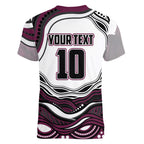 Personalized Manly Warringah Sea Eagles Women V-Neck T-Shirt Aboriginal Dot Art - Dreamtime Rugby Mascot