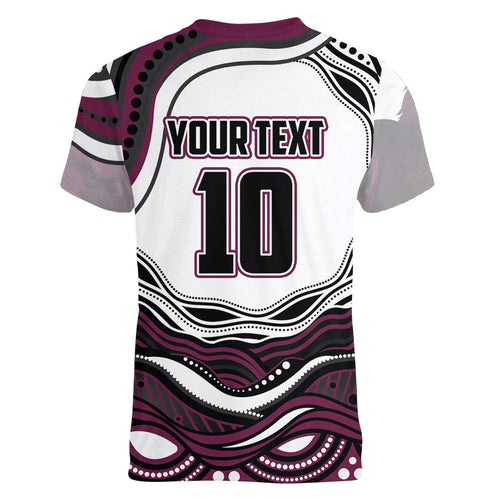 Personalized Manly Warringah Sea Eagles Women V-Neck T-Shirt Aboriginal Dot Art - Dreamtime Rugby Mascot