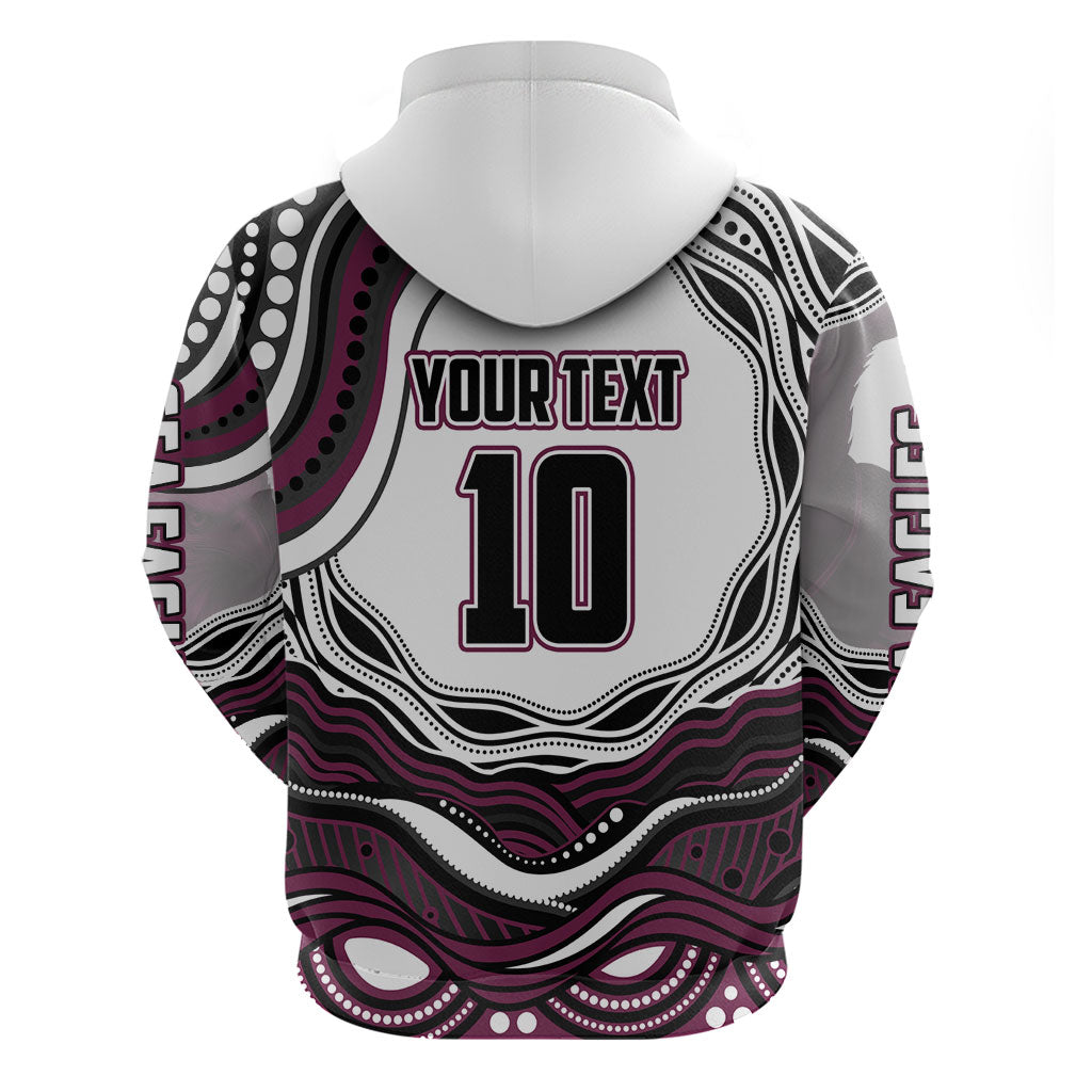 Personalized Manly Warringah Sea Eagles Zip Hoodie Aboriginal Dot Art - Dreamtime Rugby Mascot