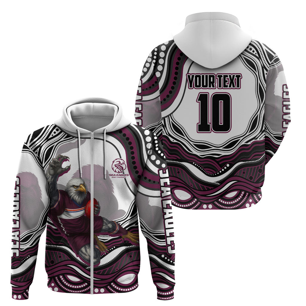 Personalized Manly Warringah Sea Eagles Zip Hoodie Aboriginal Dot Art - Dreamtime Rugby Mascot