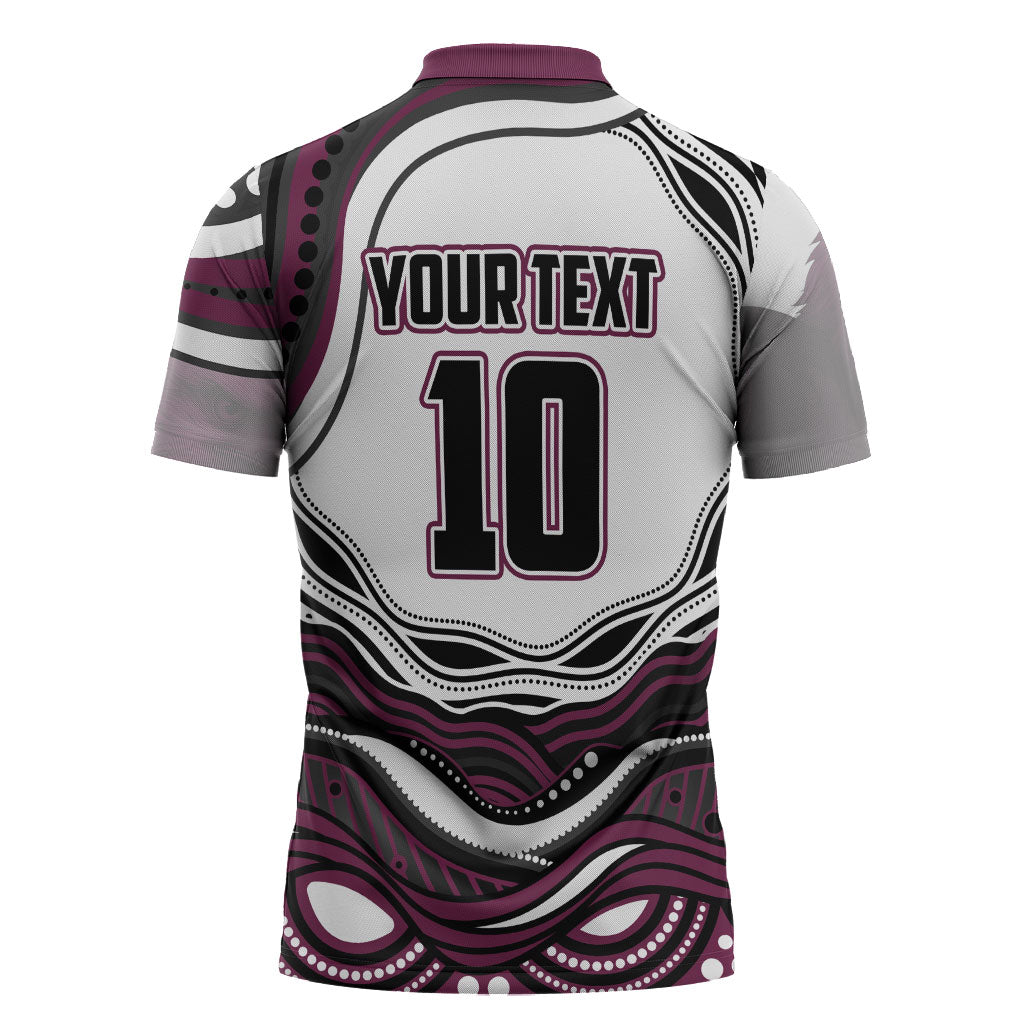Personalized Manly Warringah Sea Eagles Zipper Polo Shirt Aboriginal Dot Art - Dreamtime Rugby Mascot