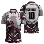 Personalized Manly Warringah Sea Eagles Zipper Polo Shirt Aboriginal Dot Art - Dreamtime Rugby Mascot