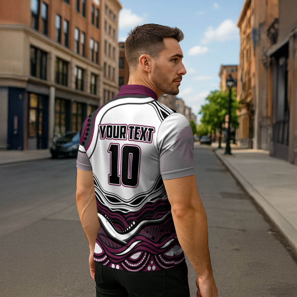 Personalized Manly Warringah Sea Eagles Zipper Polo Shirt Aboriginal Dot Art - Dreamtime Rugby Mascot