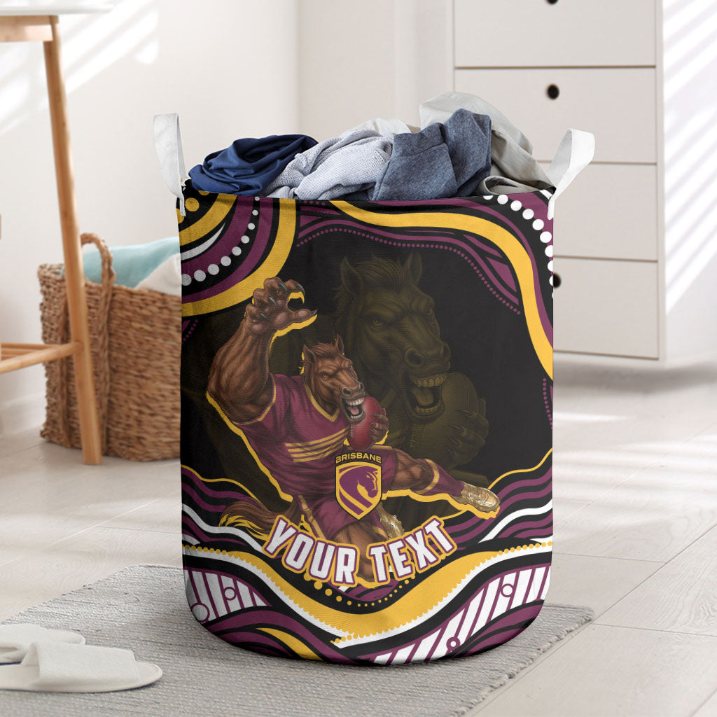 Personalized Brisbane Broncos Laundry Basket Aboriginal Dot Art - Dreamtime Rugby Mascot