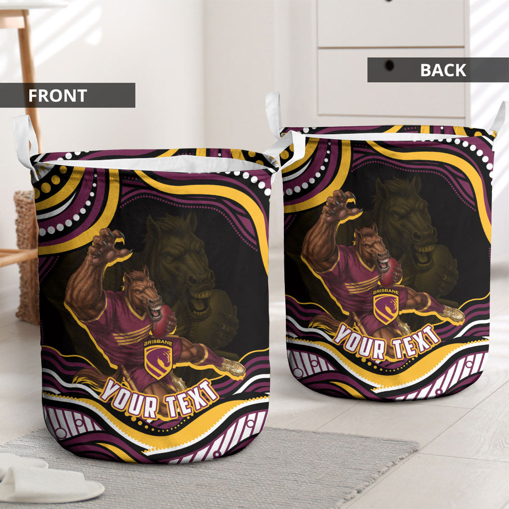 Personalized Brisbane Broncos Laundry Basket Aboriginal Dot Art - Dreamtime Rugby Mascot