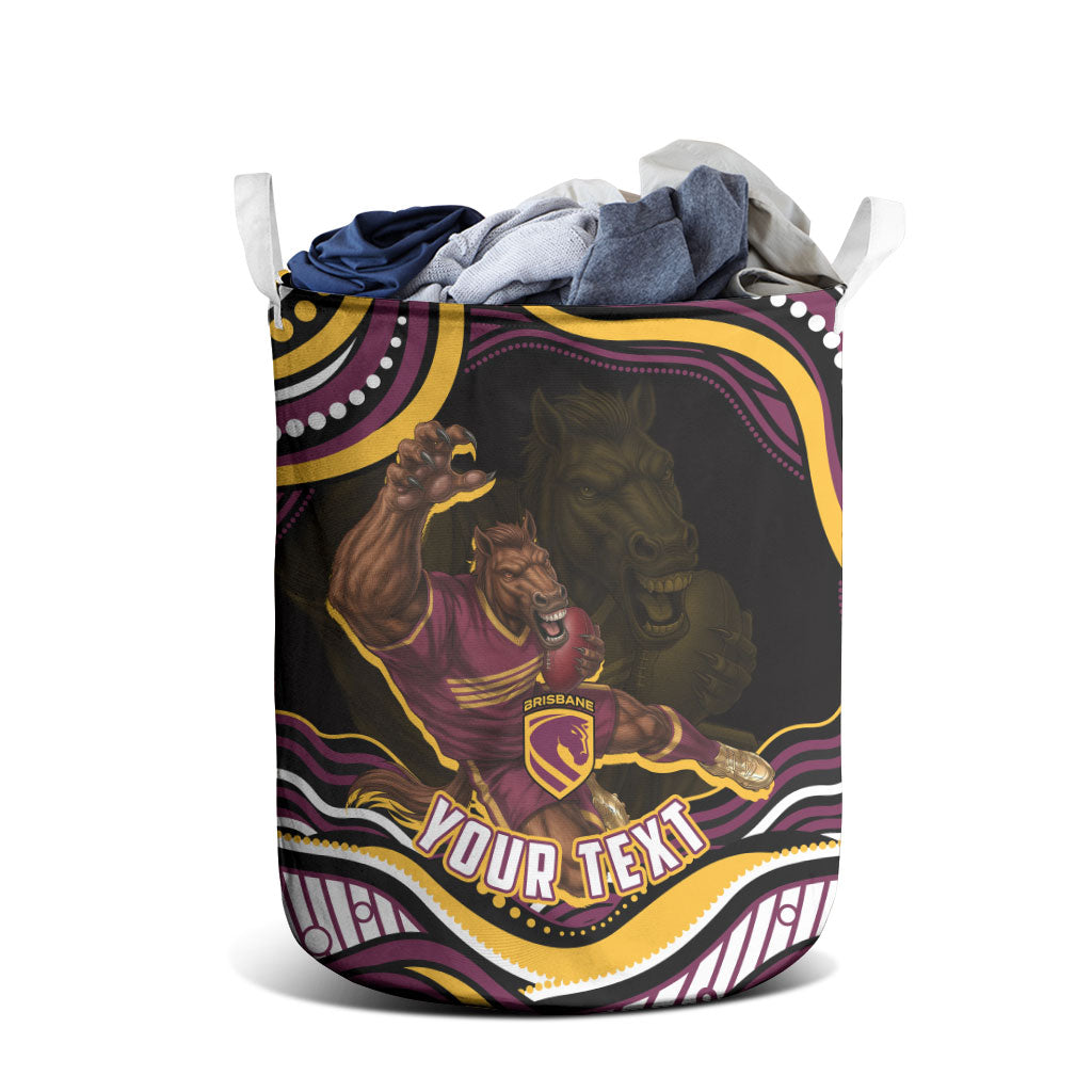 Personalized Brisbane Broncos Laundry Basket Aboriginal Dot Art - Dreamtime Rugby Mascot