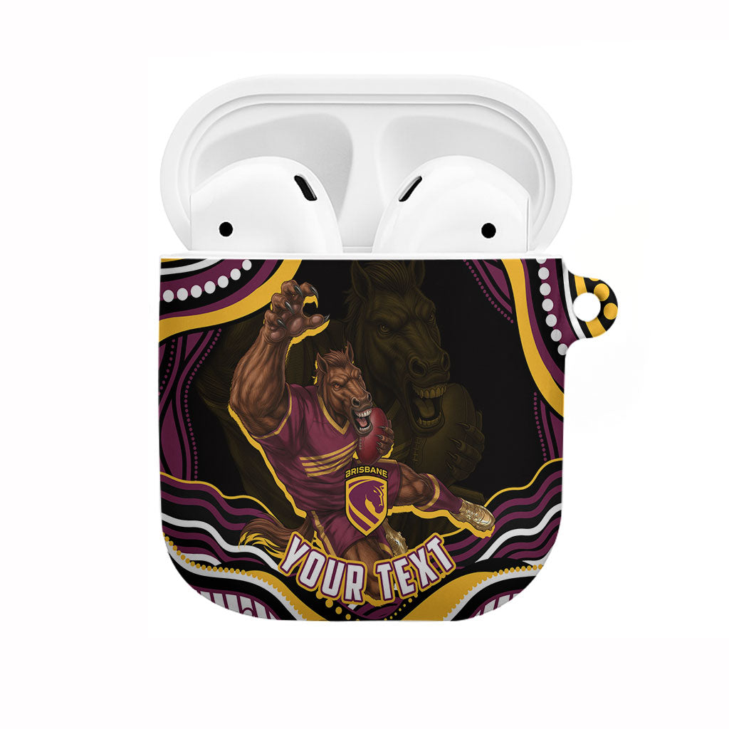 Personalized Brisbane Broncos AirPods Case Aboriginal Dot Art - Dreamtime Rugby Mascot