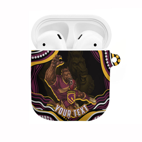 Personalized Brisbane Broncos AirPods Case Aboriginal Dot Art - Dreamtime Rugby Mascot