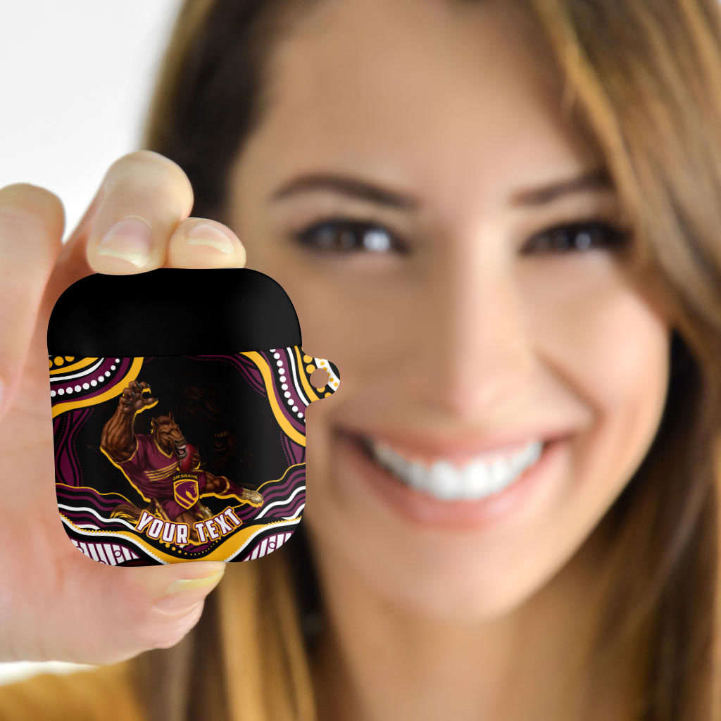 Personalized Brisbane Broncos AirPods Case Aboriginal Dot Art - Dreamtime Rugby Mascot