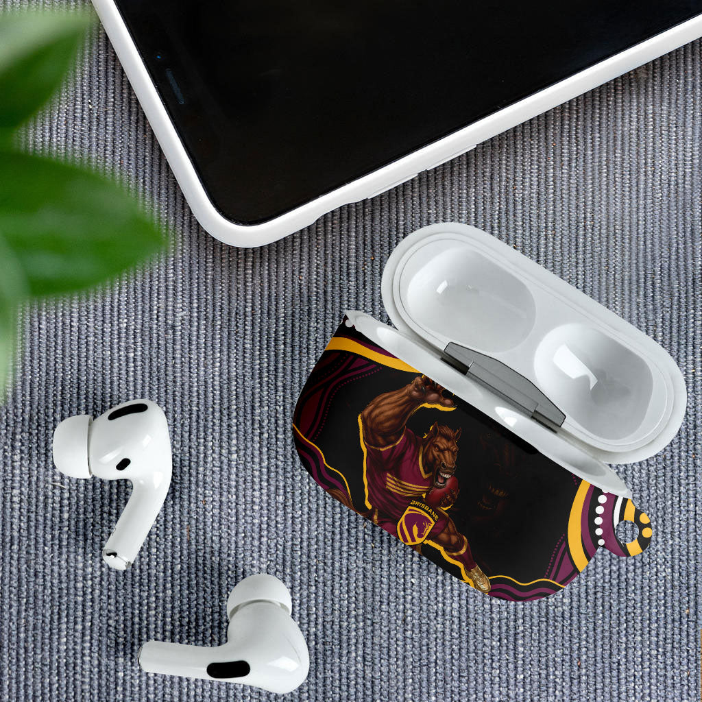 Personalized Brisbane Broncos AirPods Case Aboriginal Dot Art - Dreamtime Rugby Mascot
