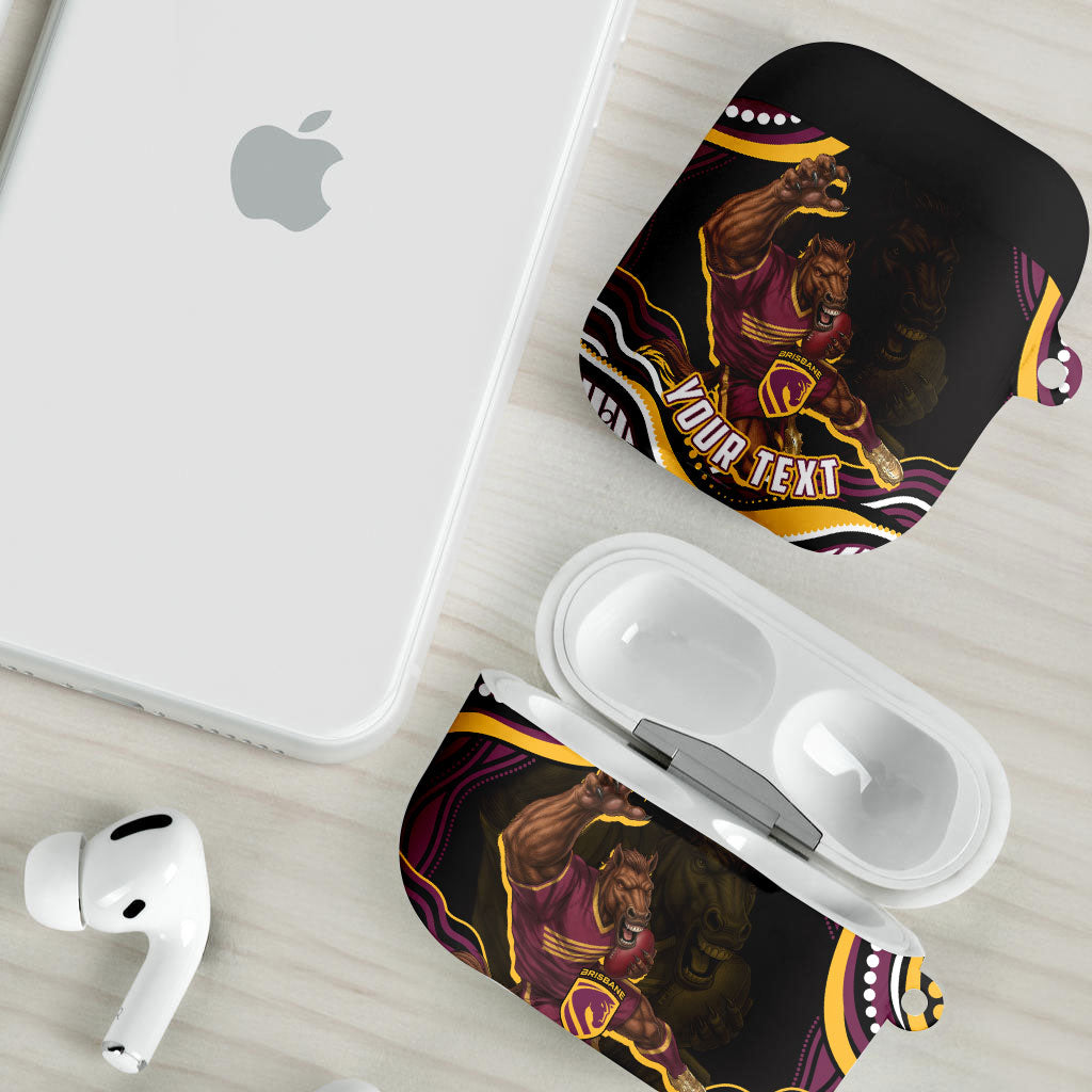 Personalized Brisbane Broncos AirPods Case Aboriginal Dot Art - Dreamtime Rugby Mascot