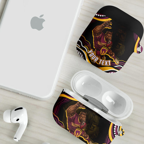 Personalized Brisbane Broncos AirPods Case Aboriginal Dot Art - Dreamtime Rugby Mascot