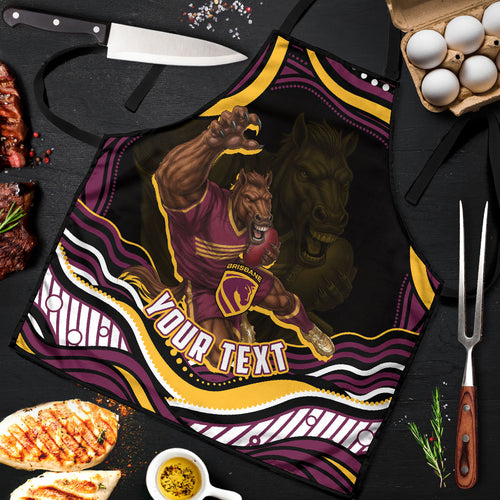 Personalized Brisbane Broncos Apron Aboriginal Dot Art - Dreamtime Rugby Mascot