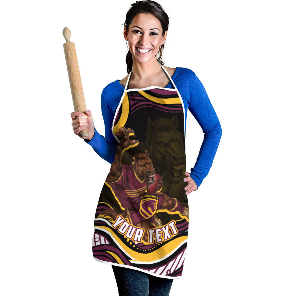 Personalized Brisbane Broncos Apron Aboriginal Dot Art - Dreamtime Rugby Mascot