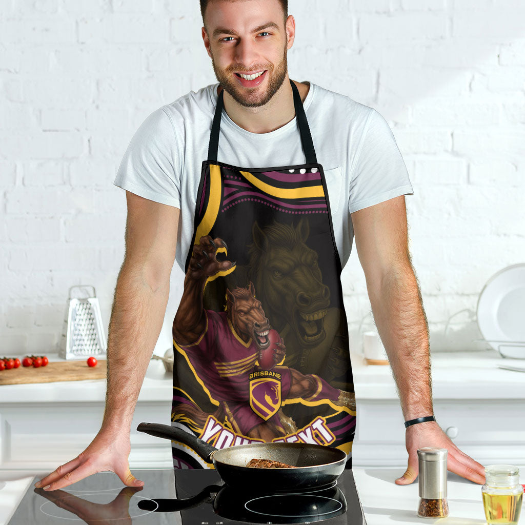 Personalized Brisbane Broncos Apron Aboriginal Dot Art - Dreamtime Rugby Mascot