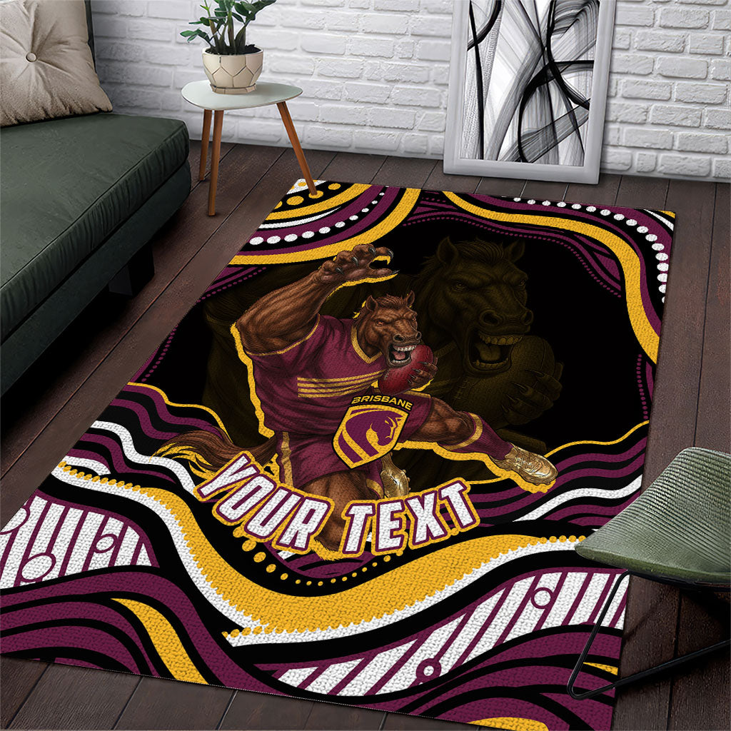 Personalized Brisbane Broncos Area Rug Aboriginal Dot Art - Dreamtime Rugby Mascot