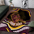 Personalized Brisbane Broncos Area Rug Aboriginal Dot Art - Dreamtime Rugby Mascot