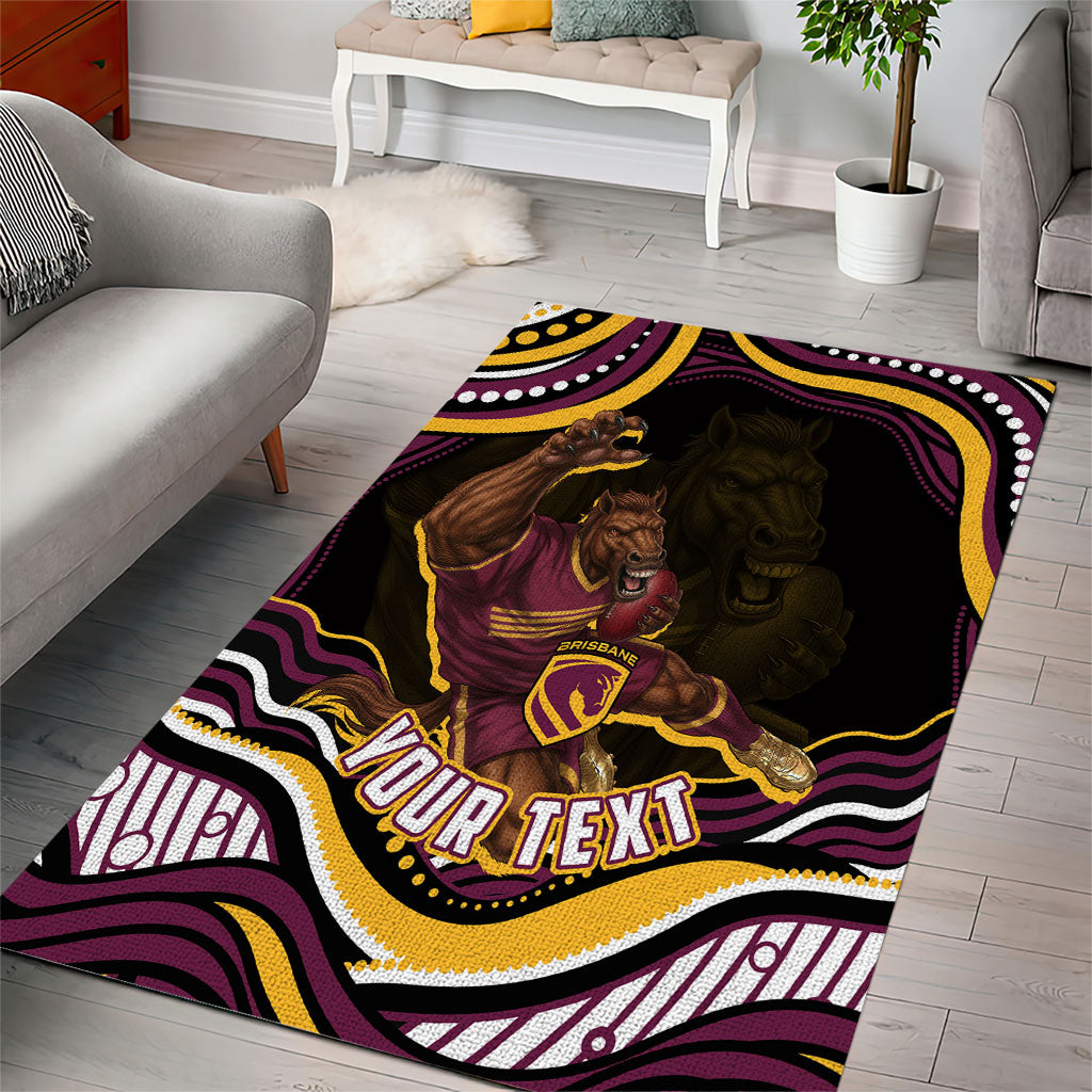 Personalized Brisbane Broncos Area Rug Aboriginal Dot Art - Dreamtime Rugby Mascot