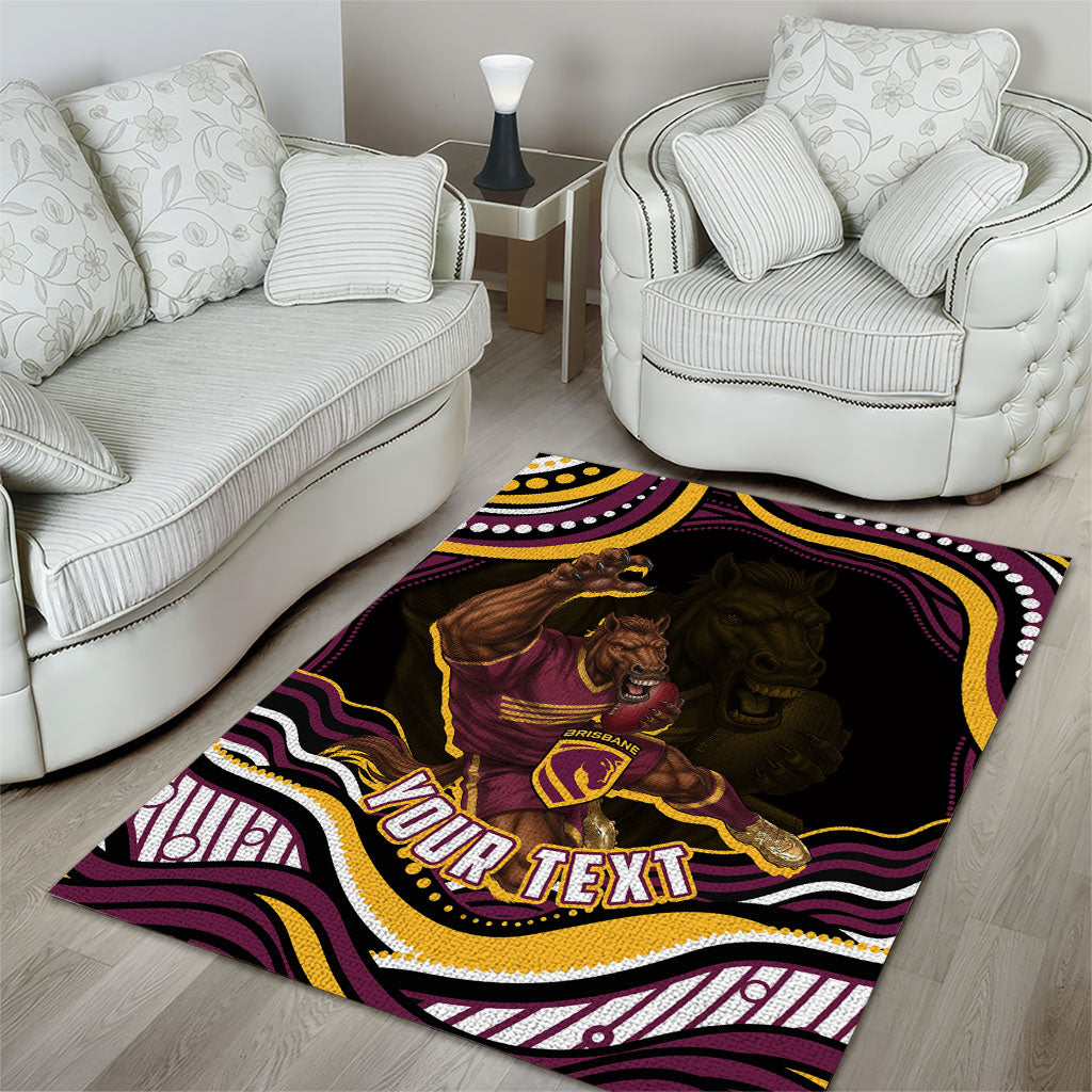 Personalized Brisbane Broncos Area Rug Aboriginal Dot Art - Dreamtime Rugby Mascot