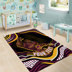 Personalized Brisbane Broncos Area Rug Aboriginal Dot Art - Dreamtime Rugby Mascot