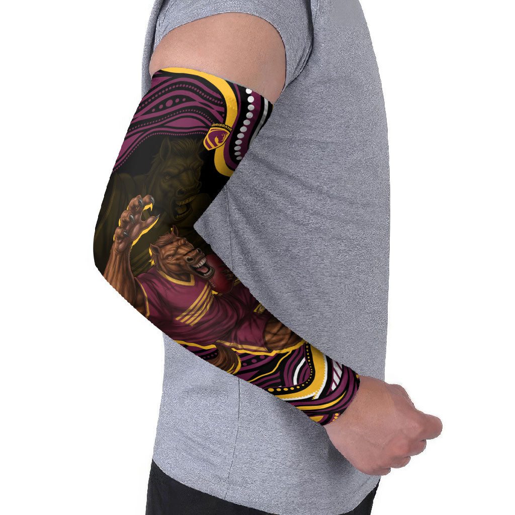 Personalized Brisbane Broncos Arm Sleeves Aboriginal Dot Art - Dreamtime Rugby Mascot
