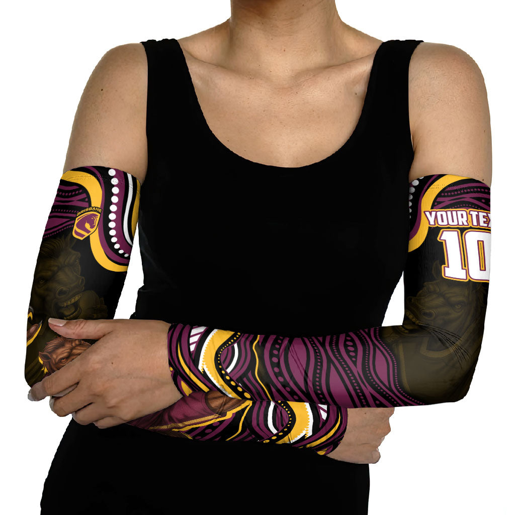 Personalized Brisbane Broncos Arm Sleeves Aboriginal Dot Art - Dreamtime Rugby Mascot