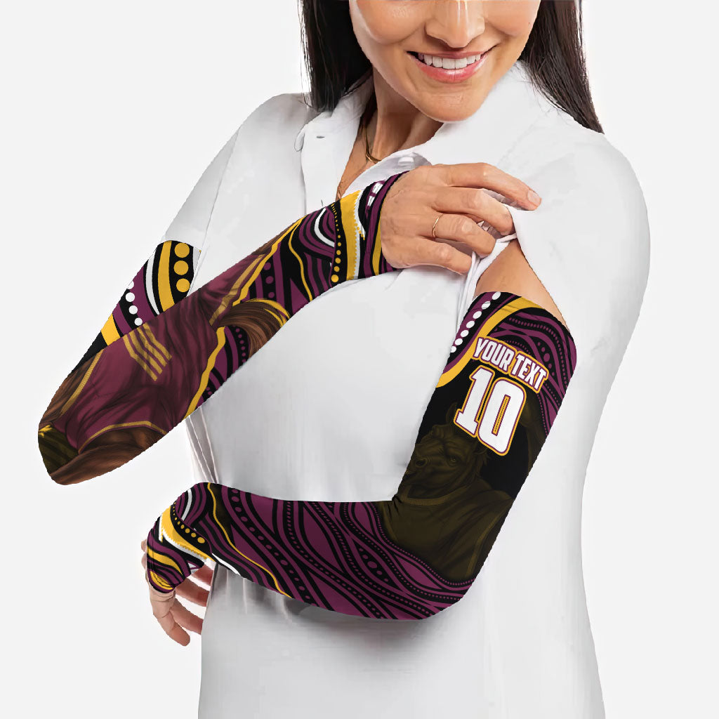 Personalized Brisbane Broncos Arm Sleeves Aboriginal Dot Art - Dreamtime Rugby Mascot