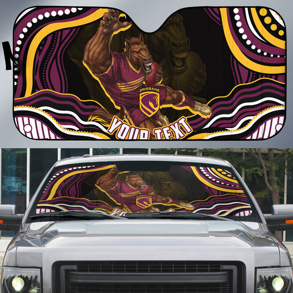 Personalized Brisbane Broncos Auto Sun Shade Aboriginal Dot Art - Dreamtime Rugby Mascot