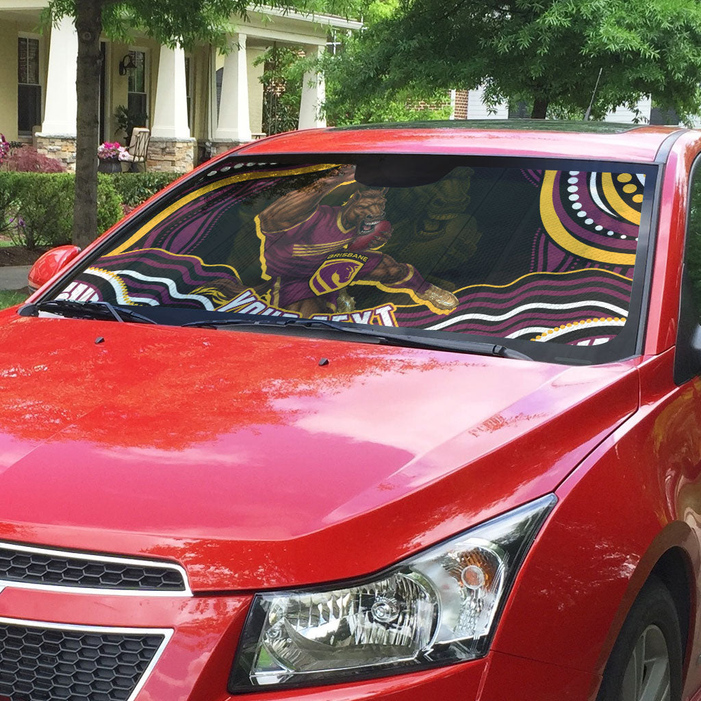 Personalized Brisbane Broncos Auto Sun Shade Aboriginal Dot Art - Dreamtime Rugby Mascot