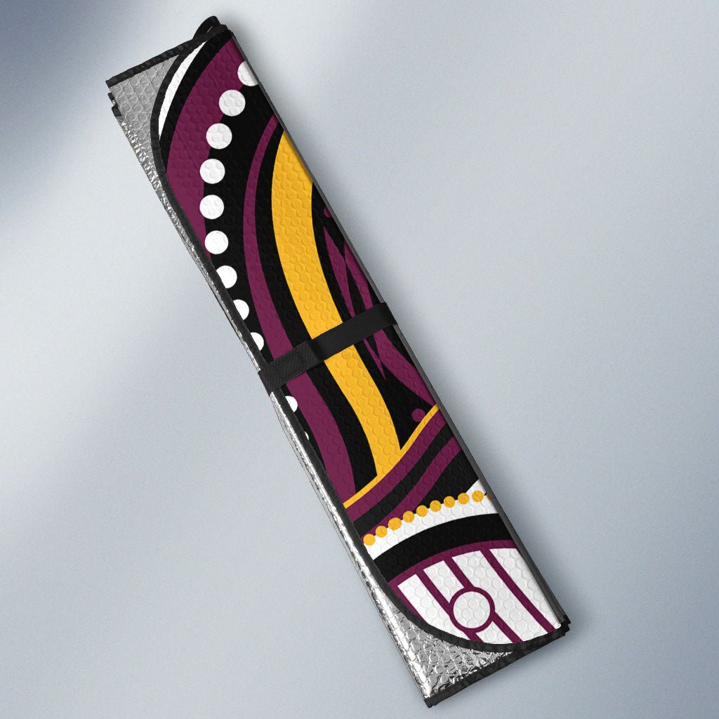 Personalized Brisbane Broncos Auto Sun Shade Aboriginal Dot Art - Dreamtime Rugby Mascot