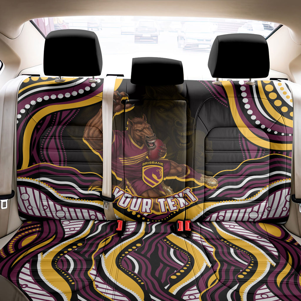 Personalized Brisbane Broncos Back Car Seat Cover Aboriginal Dot Art - Dreamtime Rugby Mascot