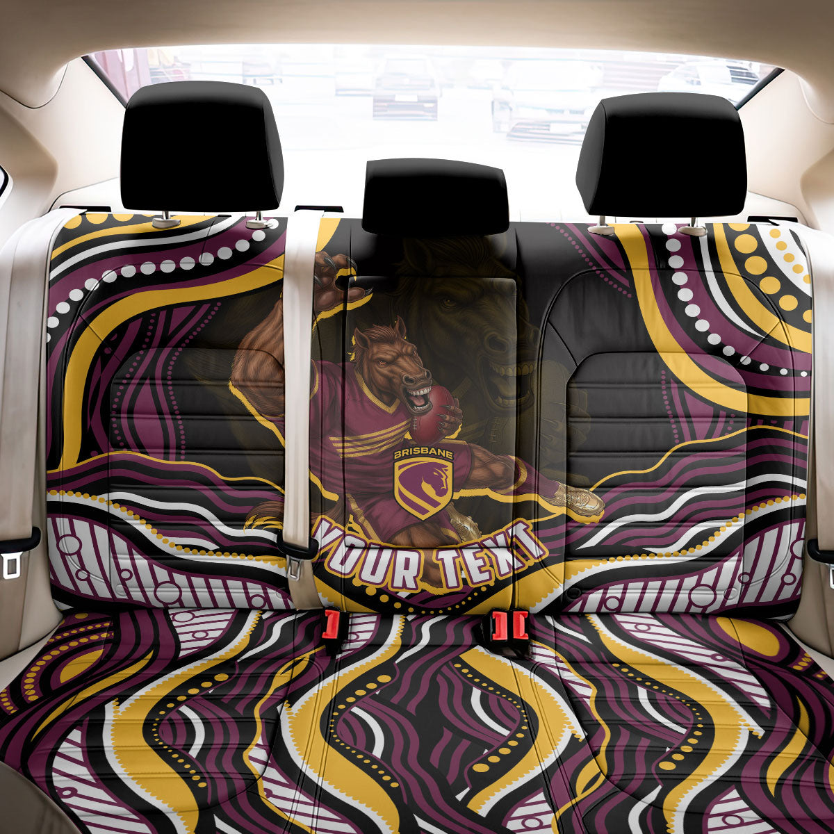 Personalized Brisbane Broncos Back Car Seat Cover Aboriginal Dot Art - Dreamtime Rugby Mascot