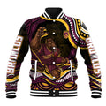 Personalized Brisbane Broncos Baseball Jacket Aboriginal Dot Art - Dreamtime Rugby Mascot