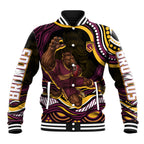 Personalized Brisbane Broncos Baseball Jacket Aboriginal Dot Art - Dreamtime Rugby Mascot