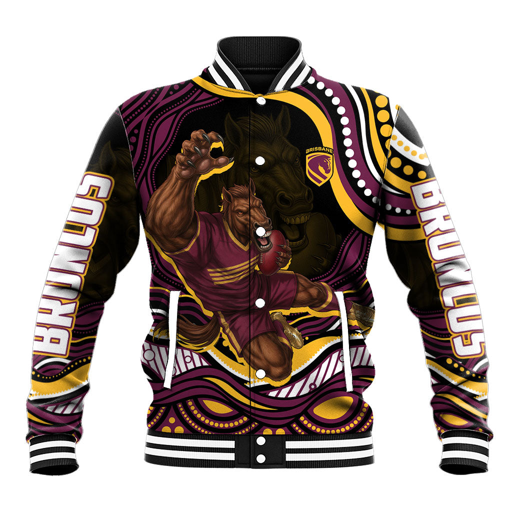 Personalized Brisbane Broncos Baseball Jacket Aboriginal Dot Art - Dreamtime Rugby Mascot