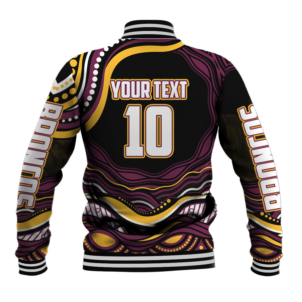 Personalized Brisbane Broncos Baseball Jacket Aboriginal Dot Art - Dreamtime Rugby Mascot