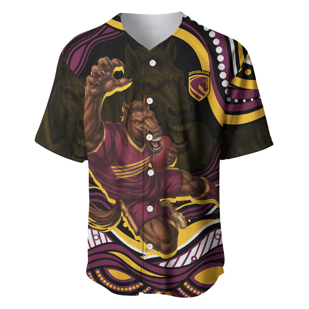 Personalized Brisbane Broncos Baseball Jersey Aboriginal Dot Art - Dreamtime Rugby Mascot