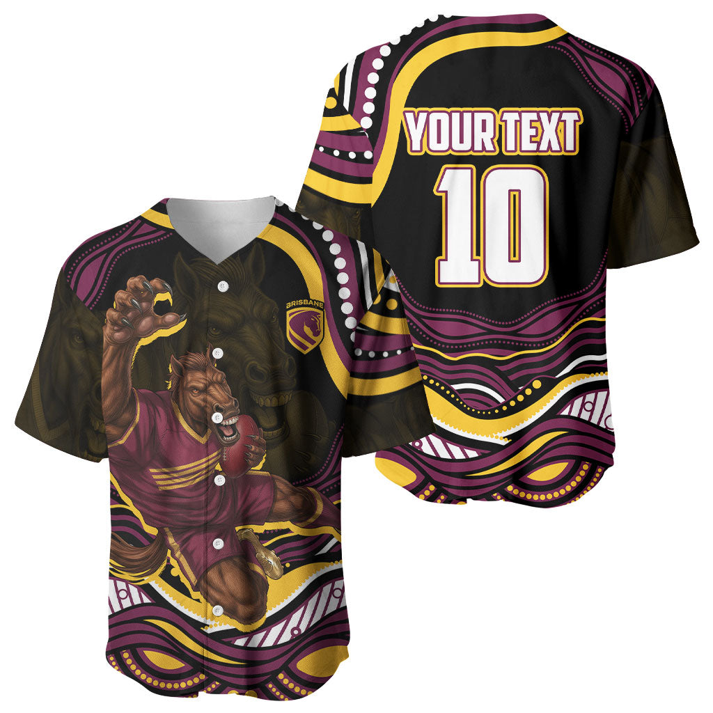 Personalized Brisbane Broncos Baseball Jersey Aboriginal Dot Art - Dreamtime Rugby Mascot