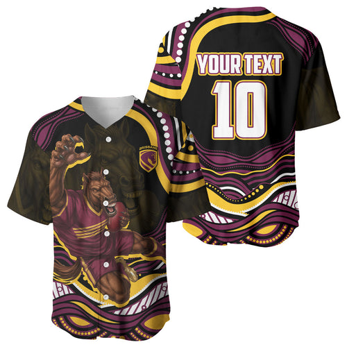 Personalized Brisbane Broncos Baseball Jersey Aboriginal Dot Art - Dreamtime Rugby Mascot