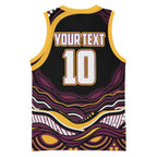 Personalized Brisbane Broncos Basketball Jersey Aboriginal Dot Art - Dreamtime Rugby Mascot