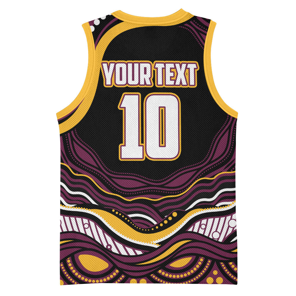Personalized Brisbane Broncos Basketball Jersey Aboriginal Dot Art - Dreamtime Rugby Mascot