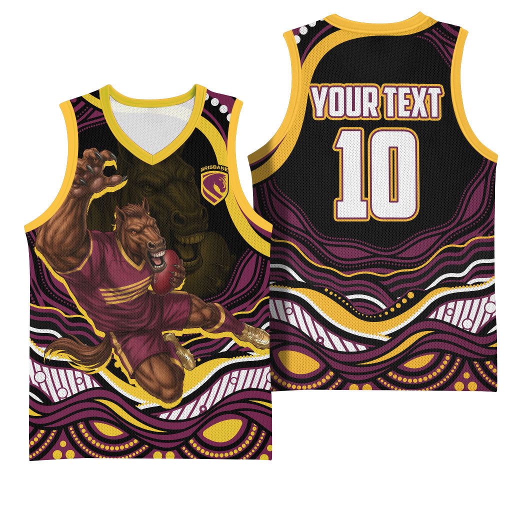Personalized Brisbane Broncos Basketball Jersey Aboriginal Dot Art - Dreamtime Rugby Mascot