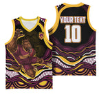 Personalized Brisbane Broncos Basketball Jersey Aboriginal Dot Art - Dreamtime Rugby Mascot