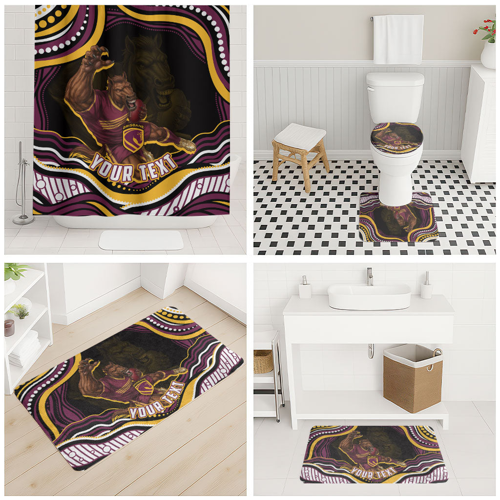 Personalized Brisbane Broncos Bathroom Set Aboriginal Dot Art - Dreamtime Rugby Mascot