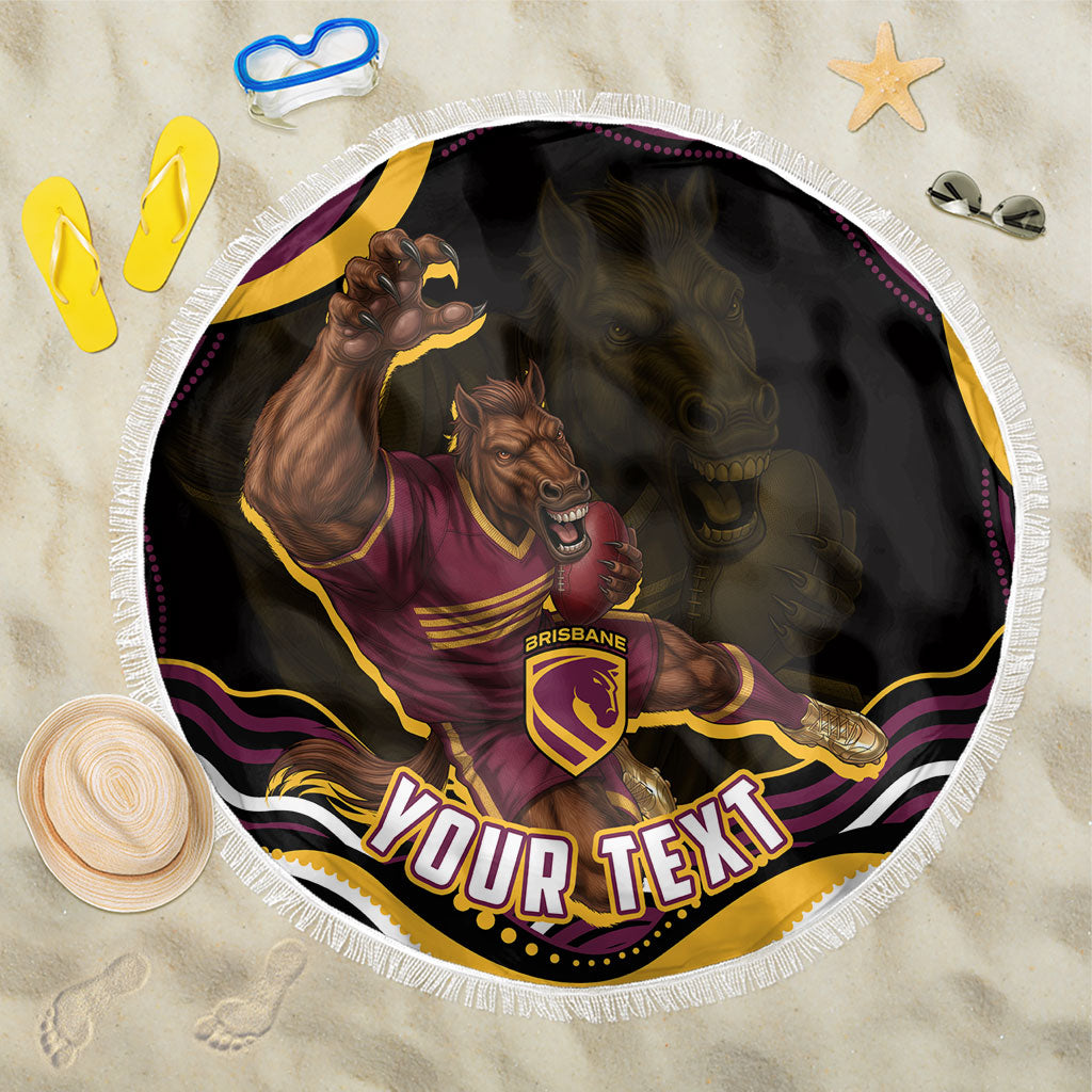 Personalized Brisbane Broncos Beach Blanket Aboriginal Dot Art - Dreamtime Rugby Mascot