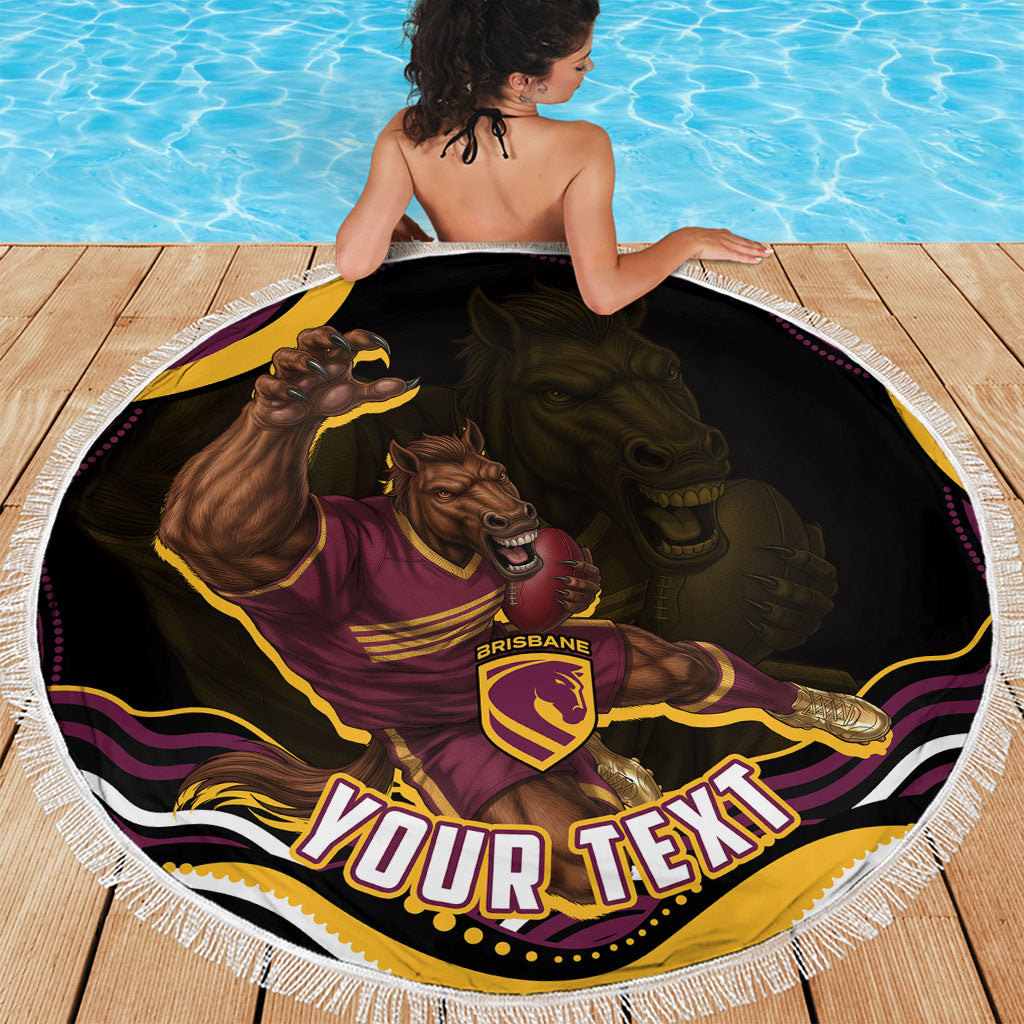 Personalized Brisbane Broncos Beach Blanket Aboriginal Dot Art - Dreamtime Rugby Mascot