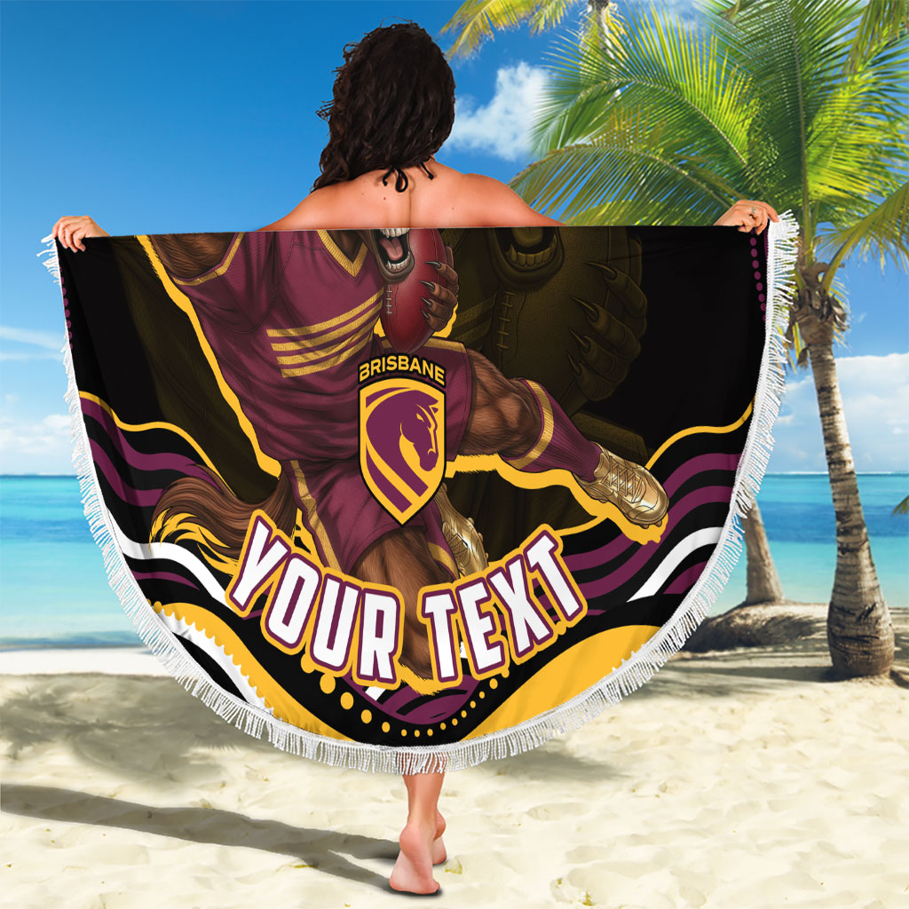 Personalized Brisbane Broncos Beach Blanket Aboriginal Dot Art - Dreamtime Rugby Mascot