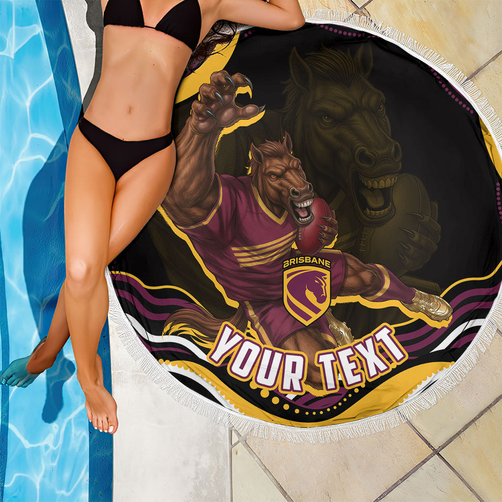 Personalized Brisbane Broncos Beach Blanket Aboriginal Dot Art - Dreamtime Rugby Mascot