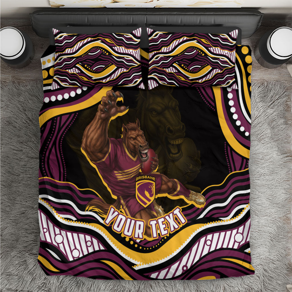 Personalized Brisbane Broncos Bedding Set Aboriginal Dot Art - Dreamtime Rugby Mascot