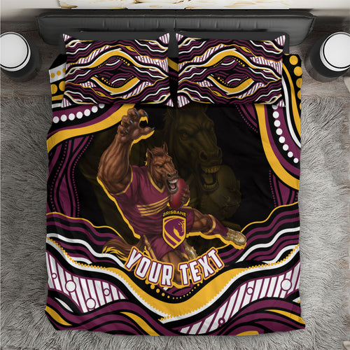 Personalized Brisbane Broncos Bedding Set Aboriginal Dot Art - Dreamtime Rugby Mascot